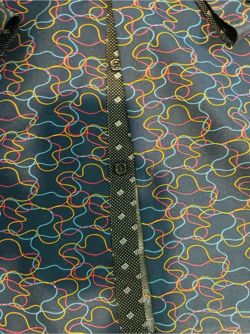Men's Navy Blue Patterned Casual Button-Down Shirt